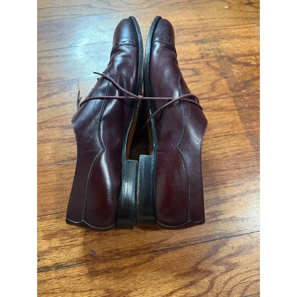 Santoni Classico Mens Burgundy Leather Cap Toe Whipstitch Oxford Shoes Size 11.5